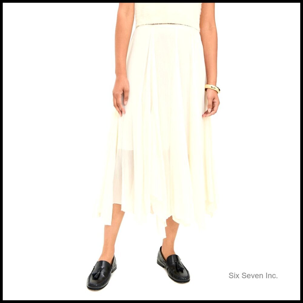 Asymmetric Midi Skirt with Layered Handkerchief Hem, 100% Polyester